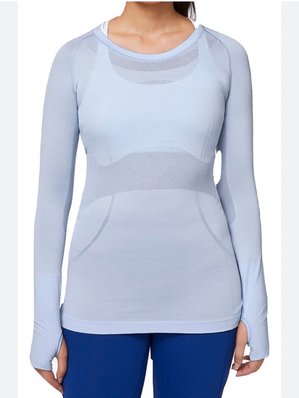 Light Blue Seamless Long-Sleeve Women's Top